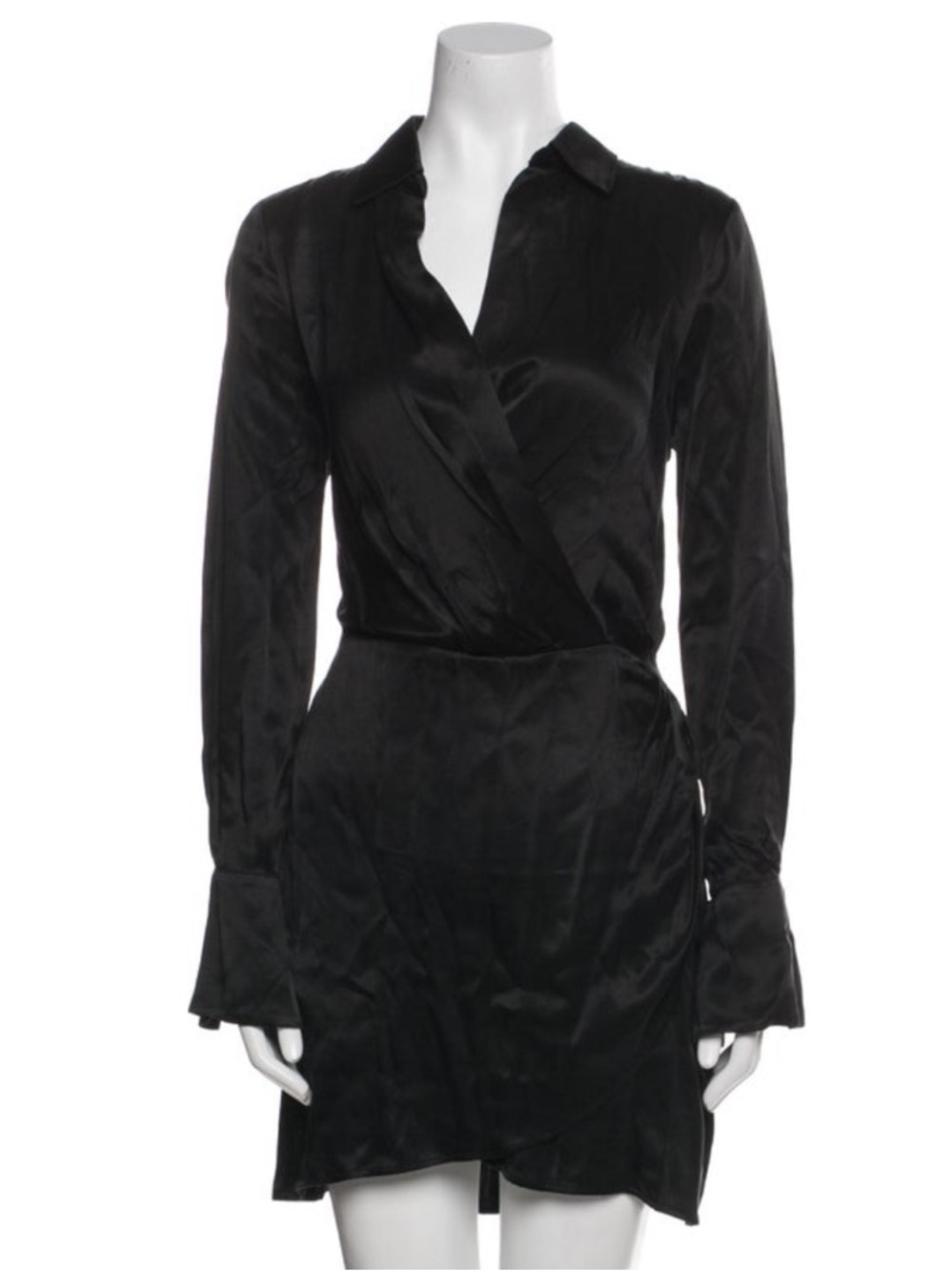 Favorite Daughter Black Satin Wrap Long Sleeve Mini Dress
